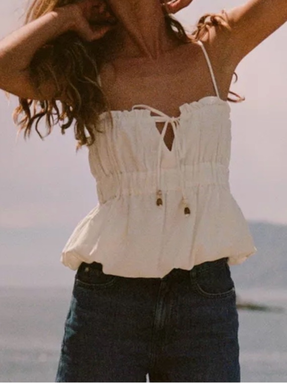 Zara  White Linen Blend Top